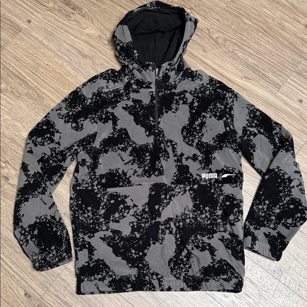 Puma Fleece Oversize Black and Gray Camouflage Hoodie